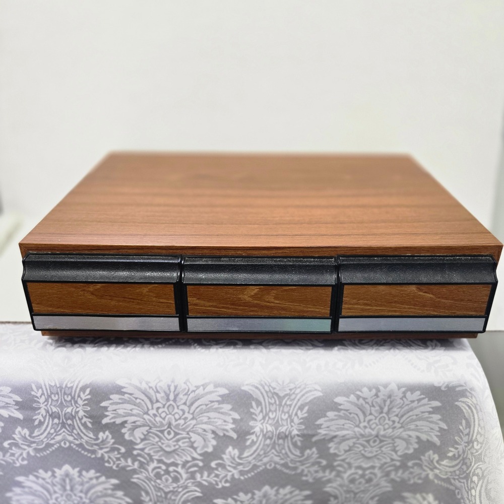 Vintage 3 Drawer Cassette Tape Storage Faux Wood Grain Retro Brown 36 Slots